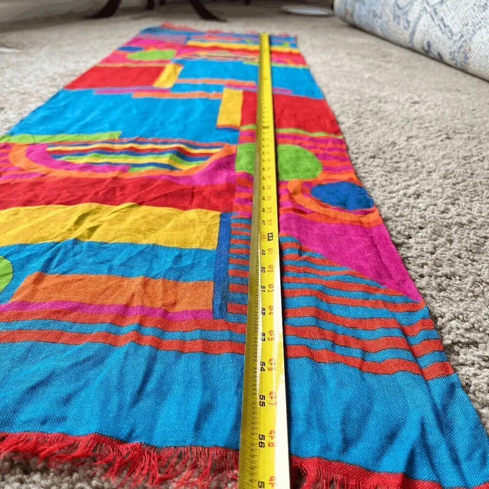 VTG Liz Claiborne Geometric Scarf 17x56 Memphis Colorblock Fringe Dopamine